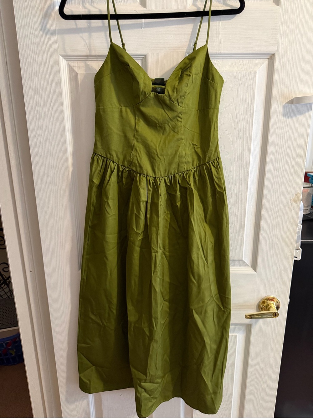 Olive Green Spaghetti Strap Midi Dress